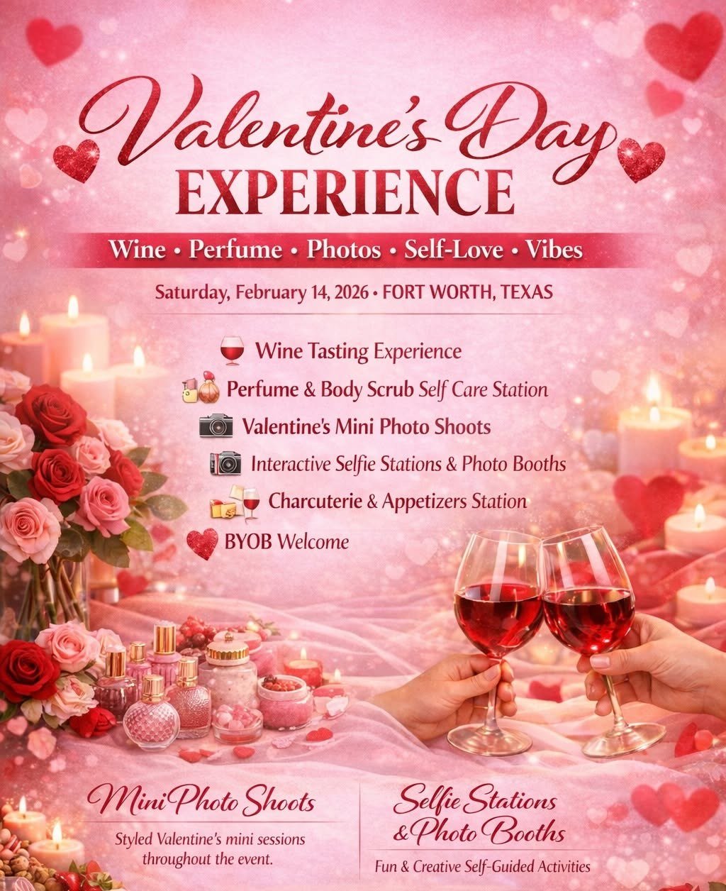 Valentine's Day Experience flyer — February 14 2026 Fort Worth